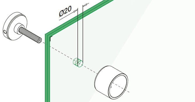 Glass Adapter Ø50 x 20mm Base 304 Grade